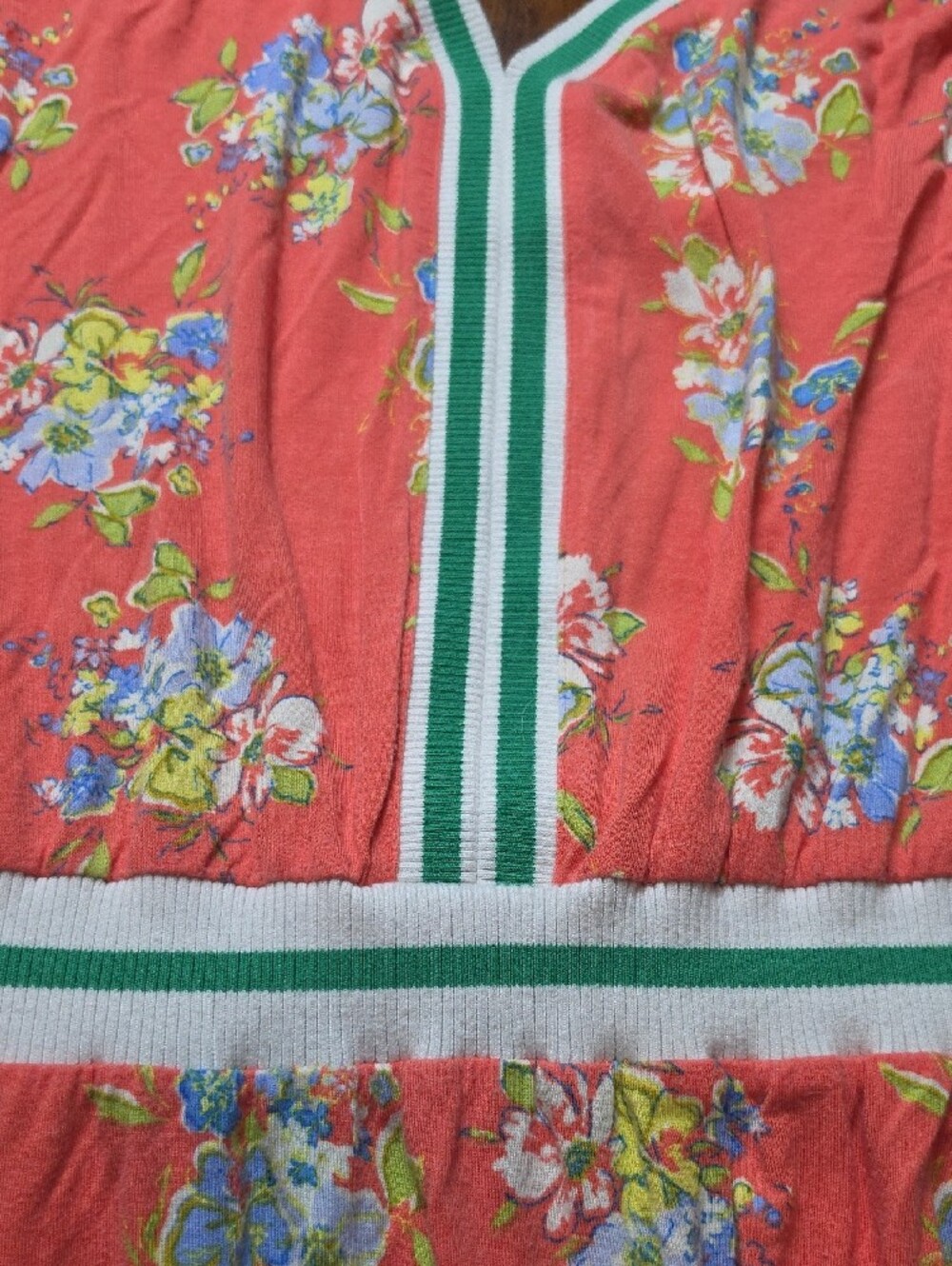 Matilda Jane Coral Floral Maxi Dress with Green Trim Accents - Picture 7 of 7